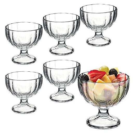 Juego de 6 cuencos de vidrio, para aperitivos y postre de helado, vidrio, Alaska Ribbed Design