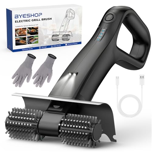 BYESHOP 2026 Electric Grill Brush with 2 Brush Heads, 800RPM 25kgf High Torque BBQ Cleaner, 3500mAh Battery, 180 Mins Long Runtime, Extended Handle, Works as Grill Scraper for Tough Grease