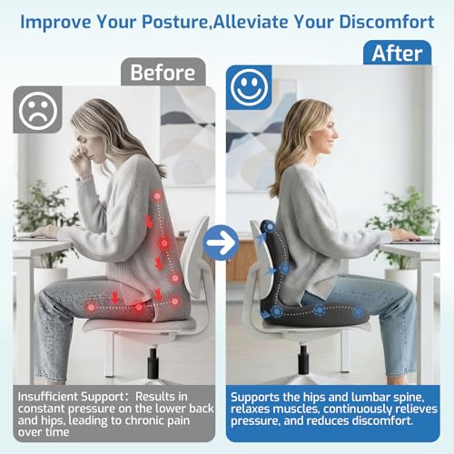 Image of Seat Cushion, Office Chair Cushion with Lumbar Support Pillow, Memory Foam Car Cushions, for Long Sitting, Tailbone & Back Pressure Relief,Sciatica Pad for Office, Car, Home Chairs