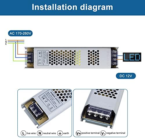 VARICART LED Driver 12V 150W Ultra Slim LED Power Supply 12.5A, AC 240V to 12 Volt DC LED Transformer, Constant Voltage Switching PSU, Low Voltage Adaptor for LED Light Cabinet Light LED Strips Light