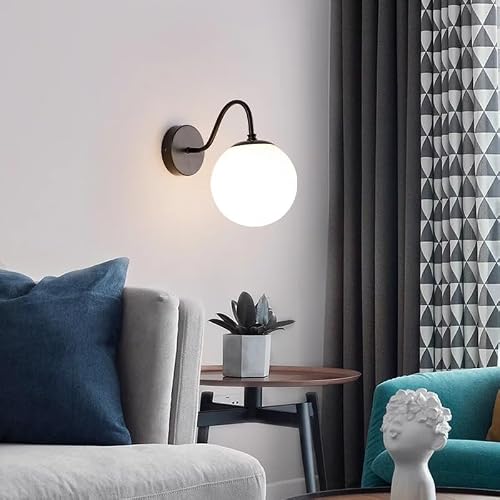 HPTHLY Wall Lamp, Led Wall Lamp Glass Lampshade Ballight For Living Room Bedroom Bedside Corridor Aisle Home Decor Sconce Fixture (Black White Lampshad)
