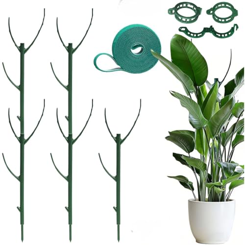 Keoferlo Stackable Plant Support Pothos Climber Support Vine Plant Sticks Stakes with Plant Clips and Plant Ties for Indoor Outdoor Vine Orchid, 5 Pack