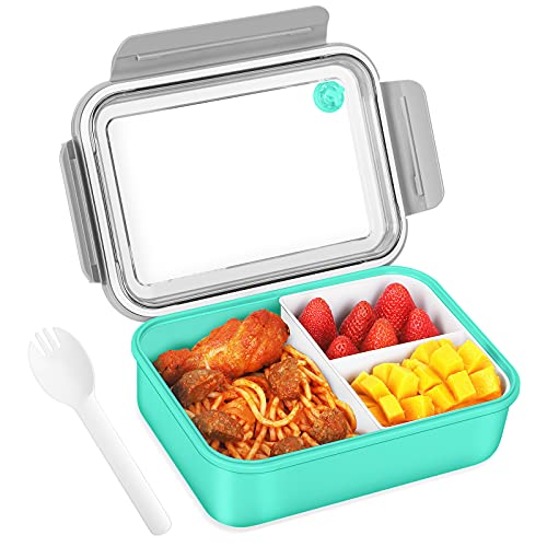 Boîtes à bento pour adultes & enfants avec cuillère et fourchette, boîte de rangement alimentaire polyvalente à 3 compartiments,sans BPA (vert)