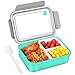 Boîtes à bento pour adultes & enfants avec cuillère et fourchette, boîte de rangement alimentaire polyvalente à 3 compartiments,sans BPA (vert)