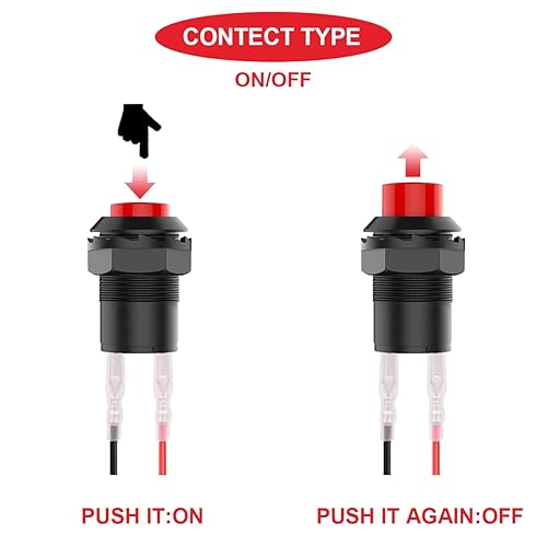 Vista 96 de 15 interruptores de botón redondos de 0.276 in rojo/verde, 1A, 250 V CA, 2 pines SPST ON OFF momentáneo, interruptor de botón con cables de terminal