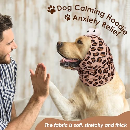 Image of SAWMONG Dog Calming Hoodie with Ear Covers for Noise, Fireworks & Anxiety Relief, No Shake Ear Wraps, Dog Ear Muffs & Protector, Pet Grooming and Force Drying,Leopard, Medium