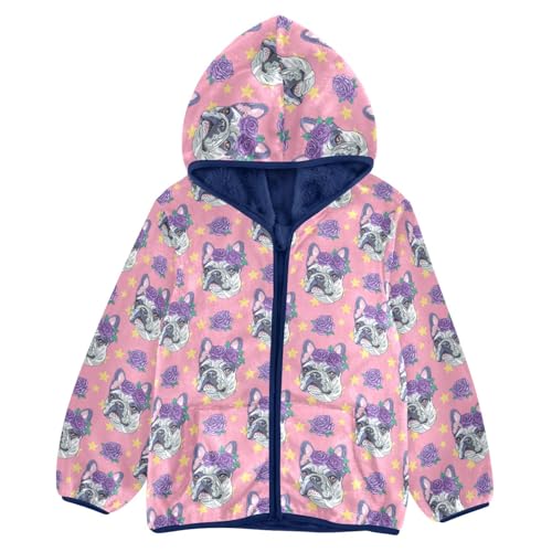 Cute Dog Puppy Flowers Boys Fleece Coat,Children's Zip-Up Hoodie Jacket,Baby Warm Fashion Outerwear 3-10T,A113462