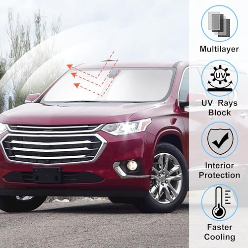 Image of Windshield Sun Shade Custom Fit for 2018-2023 Chevrolet /Chevy Traverse Accessories Foldable Sunshade Sun Blocker Protect Car from Sun Rays & Heat Damage Keep Car Cooler