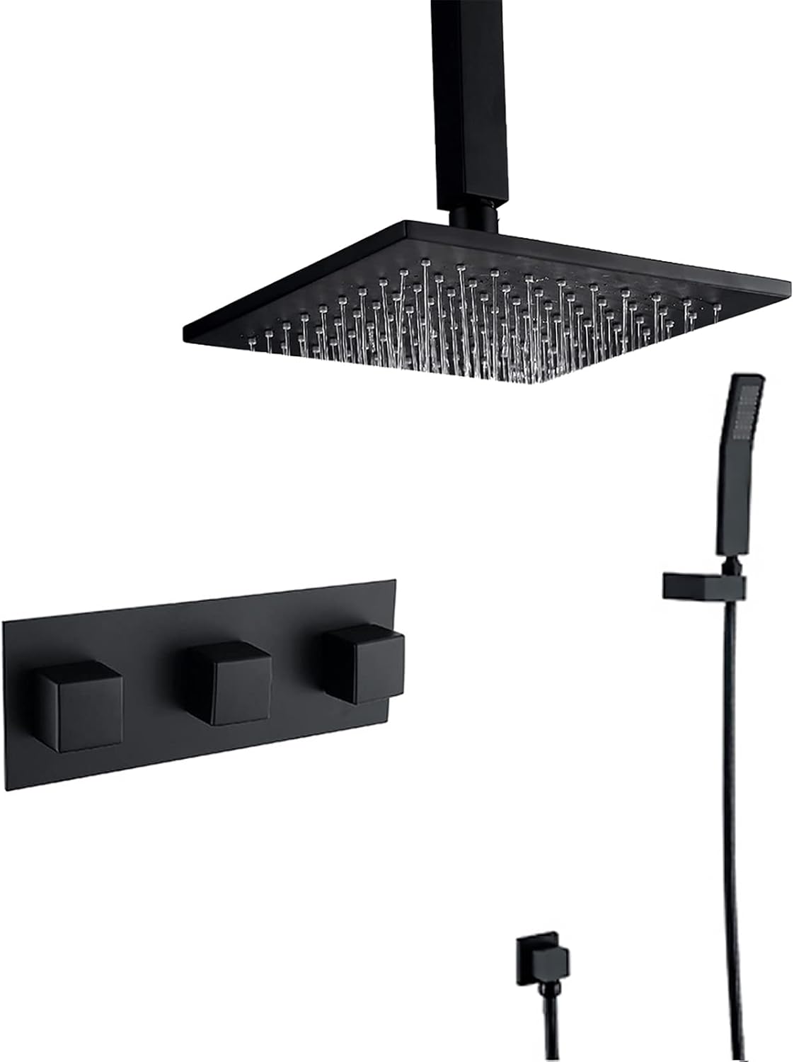 ROWITA Matte Black Shower System with Valve Shower Faucet Set Wall Mounted Rain