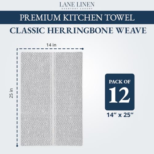 Image of LANE LINEN 100% Cotton Kitchen Towels for Cleaning 12PC - Grey Chambrey
