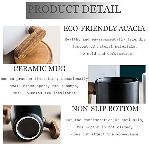 Coffee Mug Coffee Tea Cup Wood Handle and Lid Ceramic Cup, Hot and Cold Drinks Mug 12oz Birthday Gift Ideas Novelty Gift for Men Women Thanksgiving Christmas Perfect for home or the office (White) - Thumbnail 5