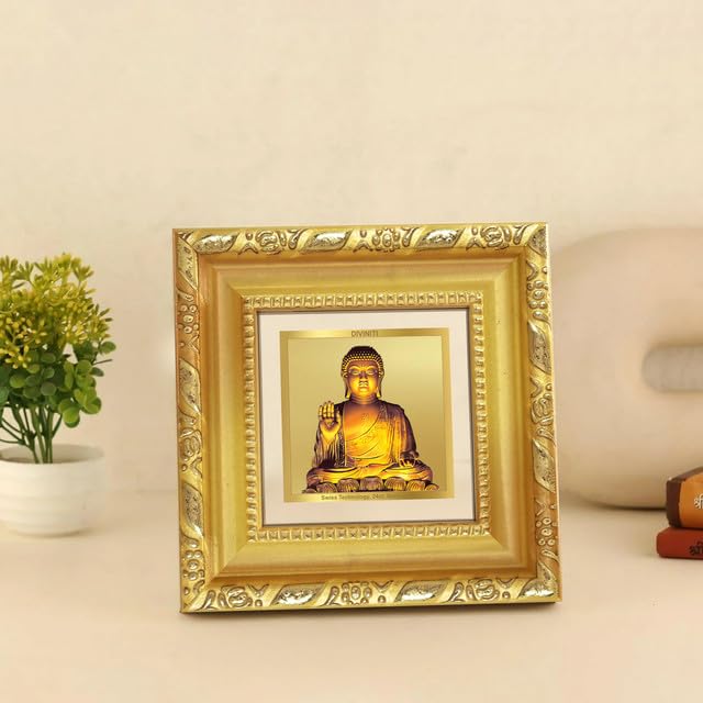 Image of DIVINITI Lord Buddha 24K Gold Plated Foil Tabletop Photo Frame for Home Decor, Puja Room, Luxury Gifting | DG Frame 103 S1A (10x10 CM)