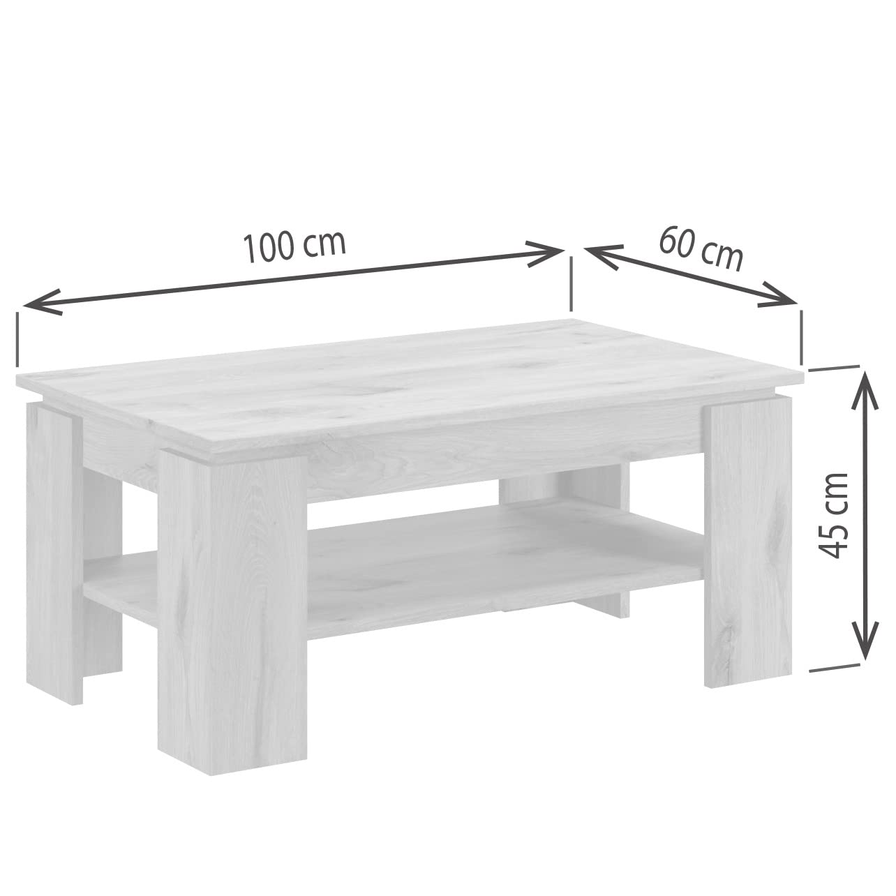 Newroom Couchtisch Weiß modern mit Ablage Wohnzimmertisch Sofatisch | Ablagefach unter der Tischplatte, Stubentisch, Tisch für die Couch, Holzwerkstoff, für kleines Wohnzimmer und Sofaecke