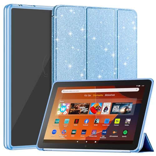 Patamiyar Amazon Fire HD 10 Tablet Hülle (Nur 13. Gen 2023) Nicht für Sony TCL Slim PU Leder Dreifach Faltbare Ständer Hülle für Fire HD 10 Kids & Kids Pro Tablet Auto Schlaf/Wach - Glitzerblau
