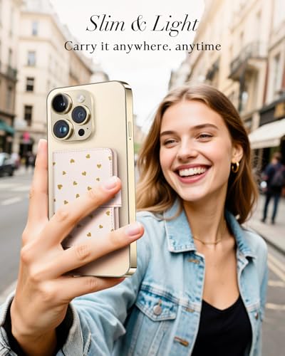 Image of Shorogyt for Magnetic Phone Wallet Compatible with Magsafe Card Holder - Luxury Slim Leather Mag Wallets for Women Fit 4 Cards, for iPhone 17 /16 /15 /14 /13 /12 Series for Apple RFID Magnet, Gold Heart