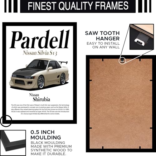 Image of BLINKART Nissan Silvia S13 CarFramed Posters Gift Items Boys Room Wall Decoration Bedroom Office Studio Synthetic Wood Frame & Acrylic Glass Ready to Hang - 18x12 Inch, (A4 Size) - CAR-261