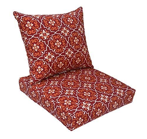 BOSSIMA Indoor/Outdoor Red Damask Deep Seat Chair Cushion Set.Spring/Summer Seasonal Replacement Cushions