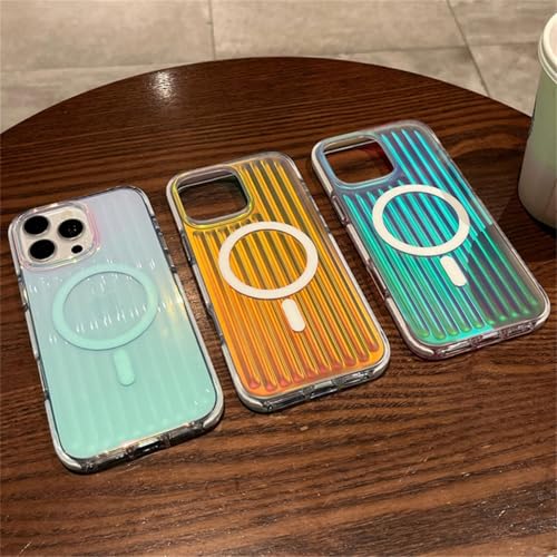 Coque iPhone 14 ProMax compatible MagSafe avec motif dégradé laser aurora rainbow