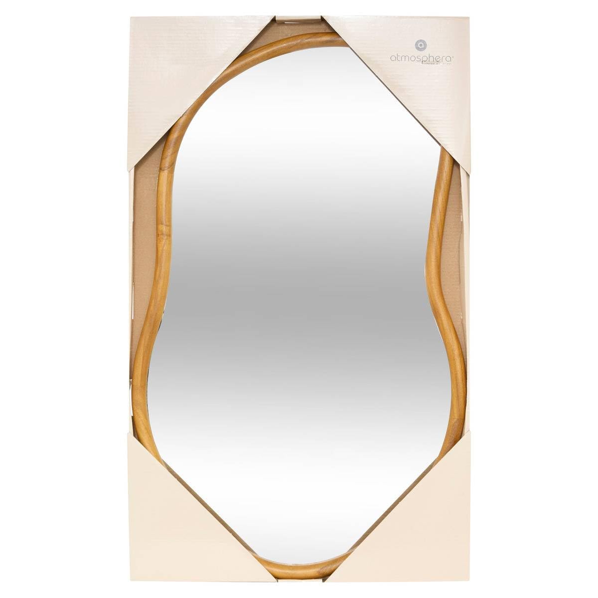 Atmosphera Interior Designer - Espejo Livia con Forma orgánica - Espejo de Pared de Madera para Dormitorio, salón y recibidor - 45 x 75 cm - Beige