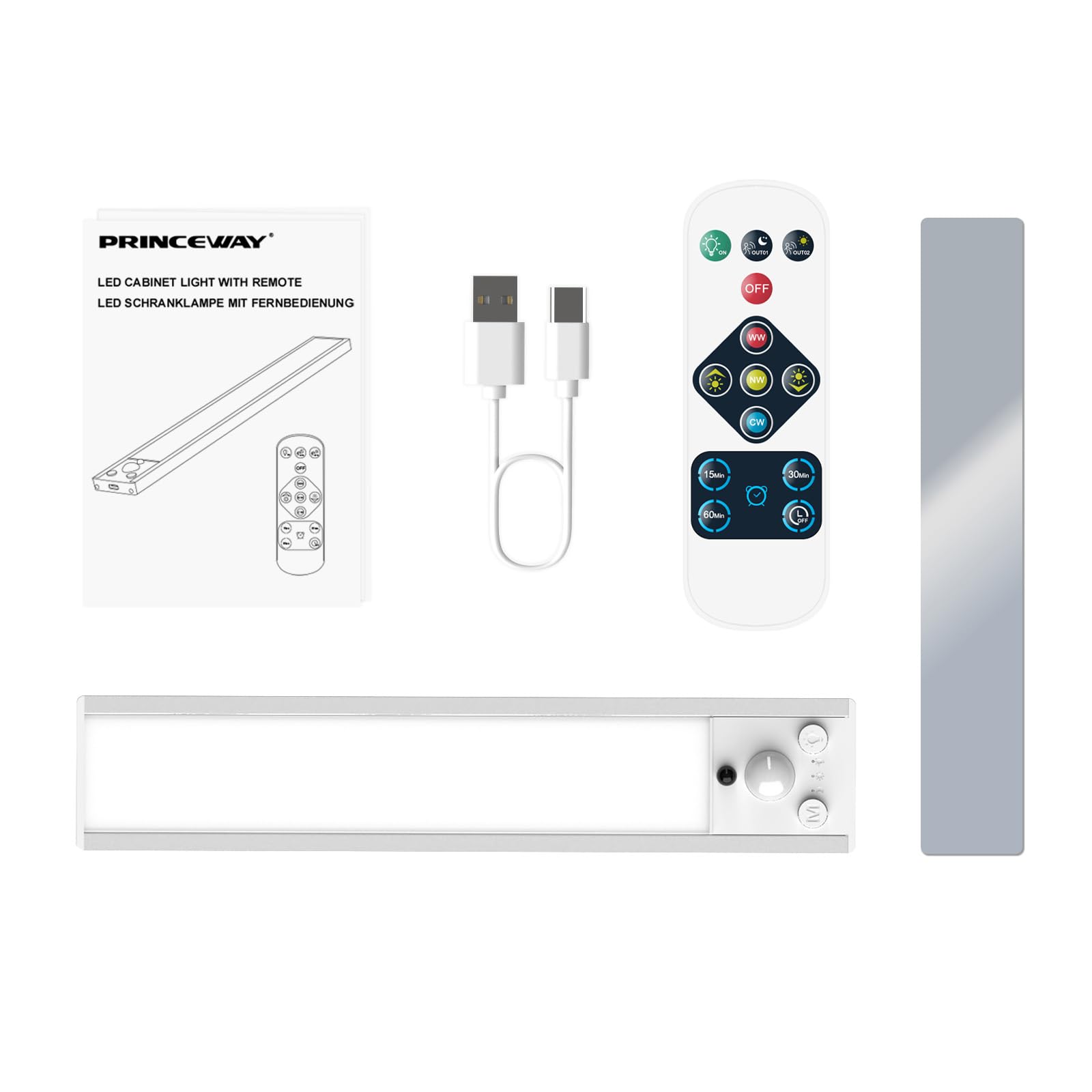 PRINCEWAY Rechargeable LED Under Cabinet Kitchen Light with Remote Control - Image 2