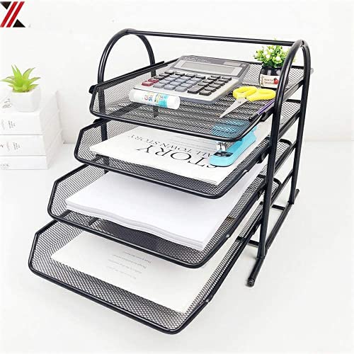 Ideal Life 4-Trays Document Tray, Desktop File Organizer With Paper Letter Tray, Mesh Office Supplies File Storage And Desk Organizer For Home Office (Black) #TOP5