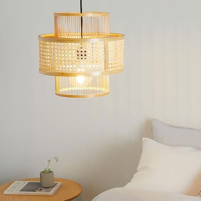 CHUNGYANG Geweven Bamboe Touw Hanglamp, Indoor Hangende Plafondlamp, Handgeweven Lamp Kroonluchter Voor Keuken Eiland Eetkamer Woonkamer Slaapkamer Club Hal, E26/E27 Basis - 19,7 "X 12,6" photo 2