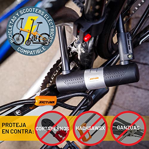 SIGTUNA Candado Bicicleta, U-Lock de 16mm con Soporte, Cadena de Acero de 1,2 m y 3 Llaves de Alta Seguridad, Naranja - imagen 7