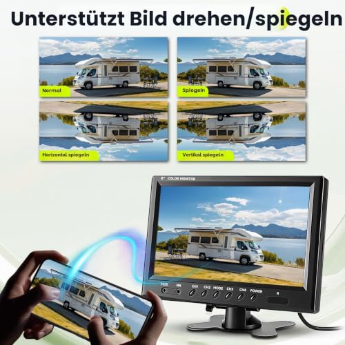 Podofo Vans RV Rückfahrkamera Set, 9 Zoll Monitor 4 Kameras, 4-Geteiltes Display 4-Kanal Video...