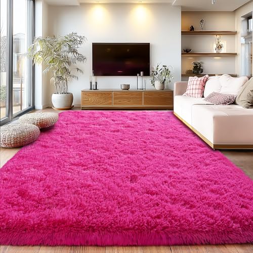 Large Fuzzy Rug 8x10 Feet Hot Pink Fluffy Rug for