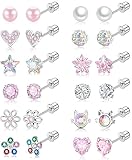 Gemtastic Surgical Steel Screw Back Earrings for Women Hypoallergenic Small Stud Earrings Flat Back Studs A