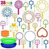 Roberly 28 Pcs Big Bubble Wands Set Bulk for Kids Summer Outdoor Activities Party Favors Gifts Birthday Games, Giant Bubbles Making Toys with Tray