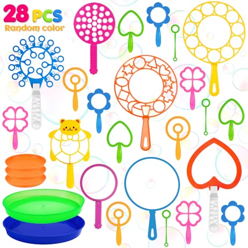 Roberly 28 Pcs Big Bubble Wands Set Bulk for Kids Summer Outdoor Activities Party Favors Gifts Birthday Games, Giant Bubbles Making Toys with Tray