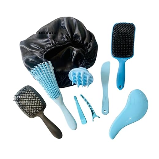 Kit 05 Escova Raquete Flex Escova Mágica e Polvo Massageador de Silicone Touca de Cetim Beauty Flash(AZUL BEBÊ)