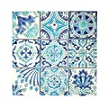 DYARI Set of 9 Decorative Ceramic Tiles – Hand Painted Indoor & Outdoor – Artisan Top Kitchen – Mediterranean Decorative 4x4 / One Tile Durable Colorful (Turquoise & Blue, 9 Tiles (1 Sq Ft))