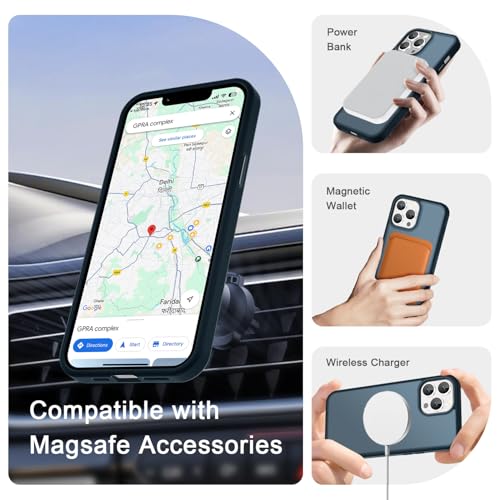 Image of YENAPOON for iPhone 13 Pro Max Case, Matte Magnetic Phone Cover [with 1 Screen Protector] [Support for MagSafe] [Shockproof Military Grade Protection] Translucent Frosted Back, Navy Blue