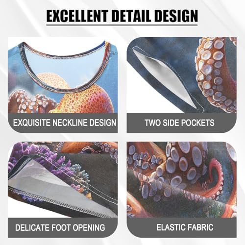 ALAZA 3d Octopus Ocean Sea Pajamas Set Short Sleeve Cotton Sleepwear Summer Pjs 2 Piece 5-14Y4