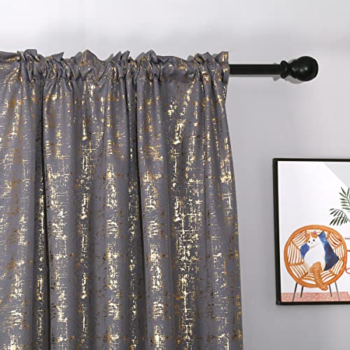 Taisier Home Gold Foil Print Linen Textured Curtains Geometric Dots Pattern Design Curtains for Nursery Toy Room Thermal Insulated Window Treatment 2 Panels 63" L,Soft Grey and Gold Drapes Print by Taisier Home - Image 2