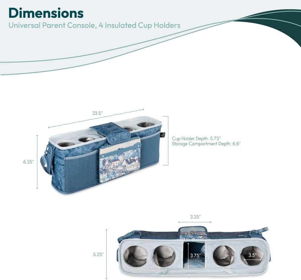 WONDERFOLD Universal Parent Console Stroller Organizer with Insulated Cup Holders, Hook & Loop Closure Handle Attachment, 2 Storage Pockets, Removable Shoulder Strap for Easy Transport