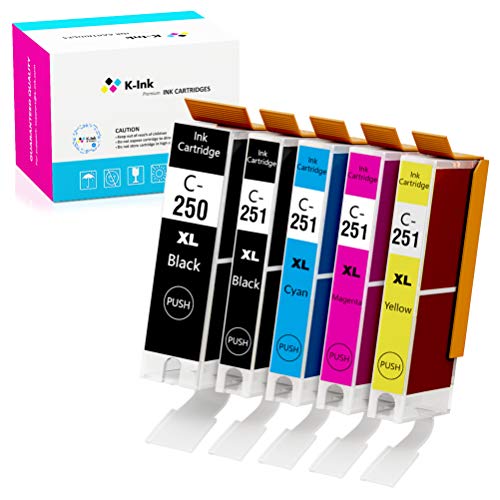 K-Ink Compatible Ink Cartridge Replacement for Canon PGI-250 CLI-251 PGI 250 CLI 251 XL for PIXMA MX922, MG7520, MG7120, MG5520, iP8720, MG6620, MG5420, MG6320, iX6820, iP7220 Printers - 5 Pack