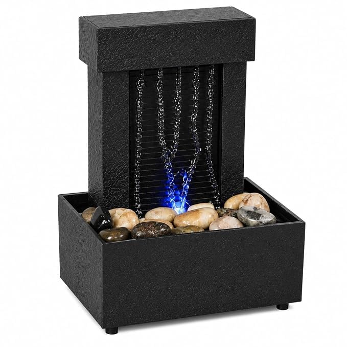 TRADY Tabletop Water Fountain with LED Light & Natural Stones | Indoor Desktop Waterfall Fountain for Home Decor, Office Desk, Bedroom, Meditation & Yoga Room | USB Powered Relaxing Water Feature-image-40