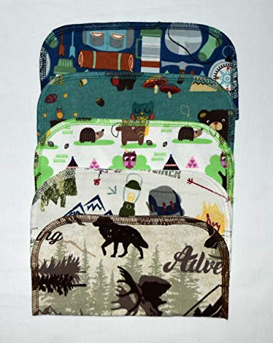 1 Ply Printed Flannel Little Wipes 8x8 Inches Set of 5 Camping Adventures - Thumbnail 2