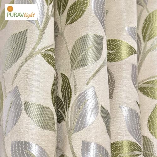 Image of Purav Light Jacquard Curtains Set of 3 Piece 7 Feet Long for Window & Living /Bedroom, Room Darkening Jute Polyester Weaved Parda, 3PC (Door - 7 Feet,Green)