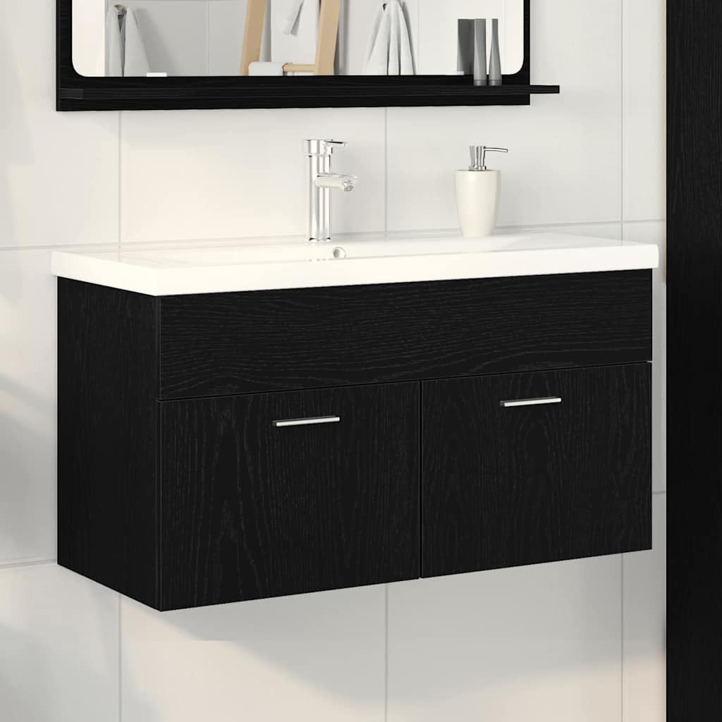 vidaXL Mobile da Bagno Rovere Nero 90 x 38,5 x 46 cm