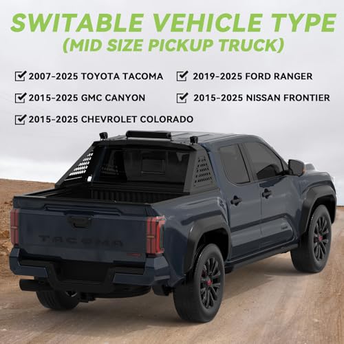 Image of Adjustable Sport Roll Bar | Compatible with Mid-Size Trucks Tacoma, Ranger, Colorado, Canyon, Frontier | No Drilling Installation | Three Installation Methods (MiD)