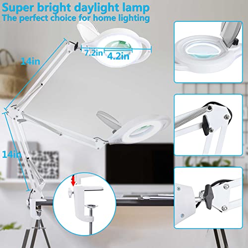 10X Magnifying Lamp With Clamp, Kirkas 2200 Lm Super Bright And Stepless Dimming Magnifying Glass With Light, Real Glass Lens Lighted Magnifier Light For Close Work, Crafts, Reading, Repair - White #TOP3