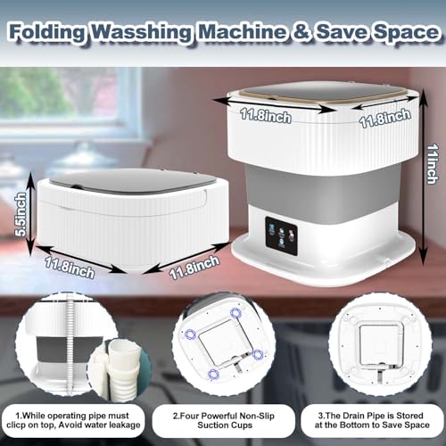 Portable Washing Machine, 10L Large Capacity, Foldable Mini Washing Machine with Spin Dryer, Small Collapsible Laundry Washer for Travel, Apartment, Baby Clothes, RV, Dorm, Underwears, Socks (Grey) - Image 4