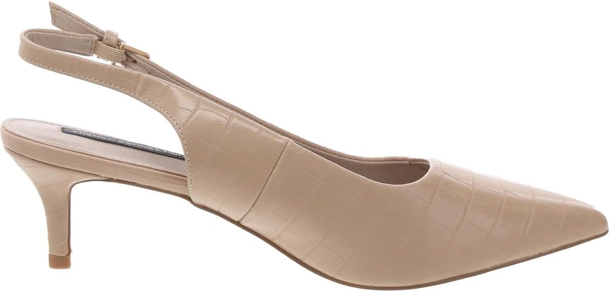 French Connection Women’s Croc-Textured Slingback Heels – Pointed Toe Mid Heels with Adjustable Strap