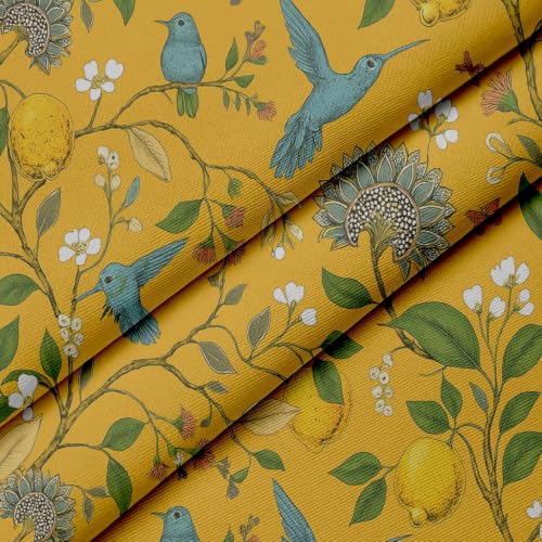 Image of BFAM Floral Print 100% Blackout Curtain with Black Linning at Back, Floral Print Curtains for Living Room /Bedroom Thermal Insulated Energy Saving, Yellow Bird, 7FT, Pack of 1 Curtain