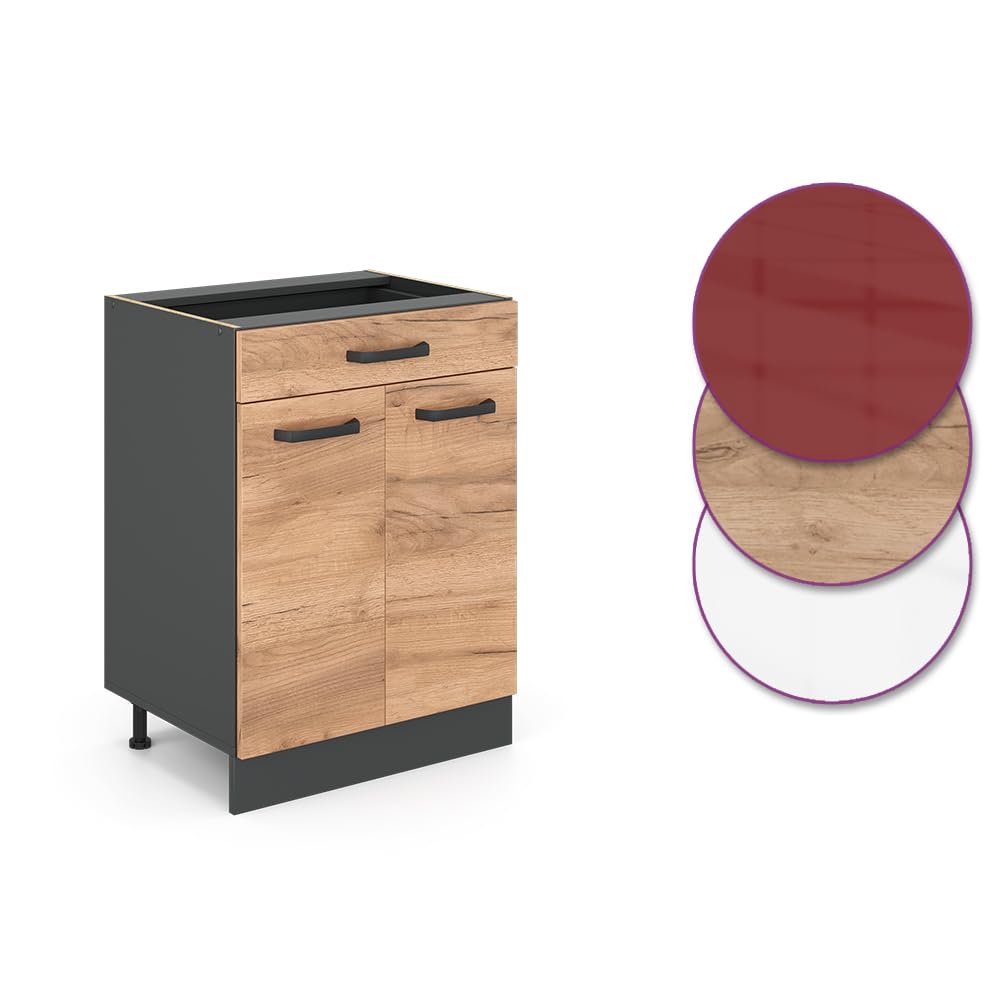 Vicco Mueble bajo de Cocina R-Line, Roble Dorado/Antracita, 60 cm con cajón, sin encimera