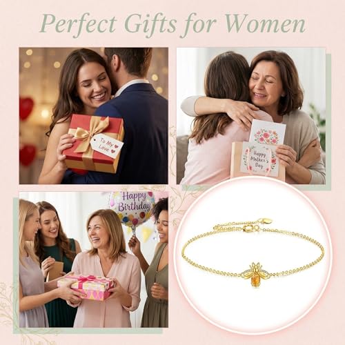 Image of DOVRAN 9K /10K /14K Gold Butterfly /Dragonfly /Hummingbird Bracelet for Women Real Yellow Gold Animal Bracelet Jewelry Birthday Gifts for Mom Wife